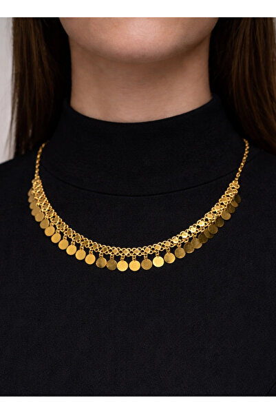 REDMOON GOLD 14 Ayar Altın Pullu Akıtma Kolye