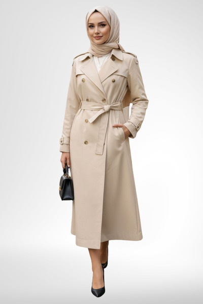 Armine TREND Kruvaze Kapamalı Düğmeli Belden Kuşaklı Kap Taş 26YT707