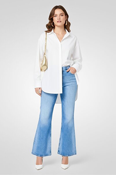 Replay Women Bootcut Fit Washed Stretchable Jeans, Light Blue