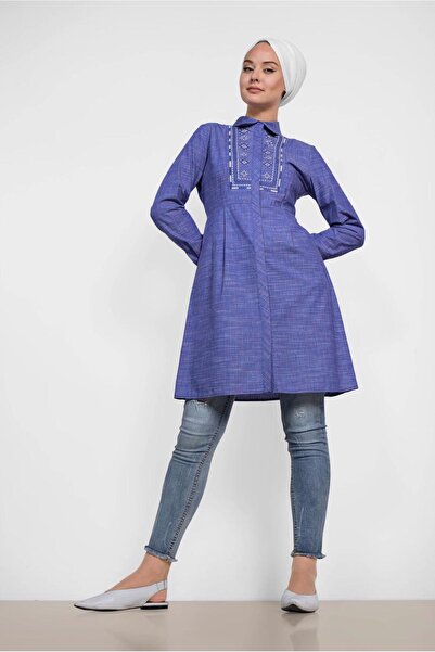 Alvina تونيك قطن مطرز بنمط مربع 4150