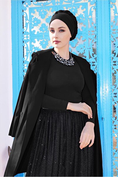 TRENDTESETTÜR KADIN SİYAH PAMUKLU CEPLİ KAPÜŞONLU TRENÇKOT 58107