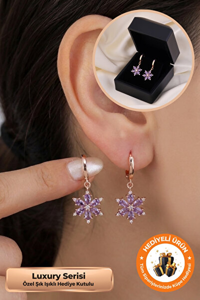 Lucente Jewellery Işıklı Hediye Kutulu Mor Lotus 925 Ayar Rose Gold Gümüş Kap...