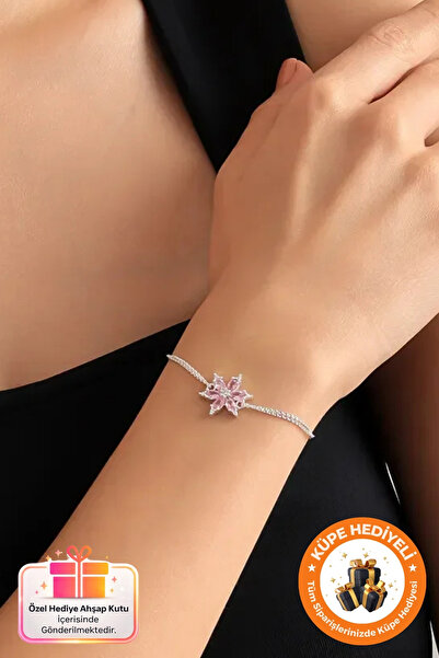 Lucente Jewellery 925 Ayar Pembe Lotus Çiçeği Gümüş Kaplama Hediye Kutulu Ger...
