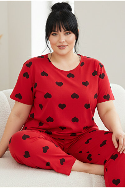 Siyah İnci Set de pijamale tricotate cu decolteu supradimensionat, cu imprime...