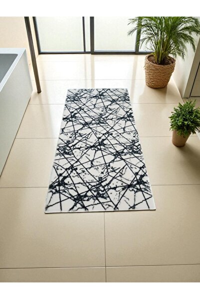 Prizma Marble, Kaymaz, Yıkanabilir Tekli Banyo Halısı, Paspası | Beyaz