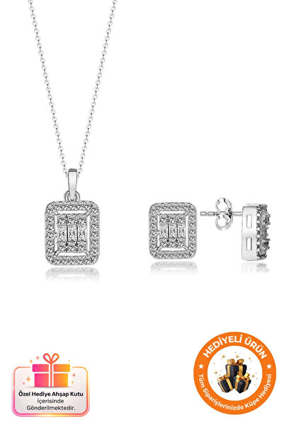 Lucente Jewellery 925 Ayar Baget Taşlı Kolye & Küpe Seti Gümüş Kaplama Hediye...