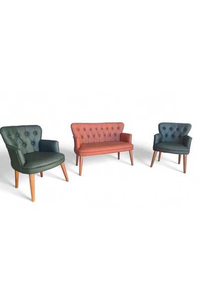 Aryans Home Mobilya Dekorasyon Taba ve Yeşil Deri Ahşap Ayaklı Ofis Koltuk Ta...