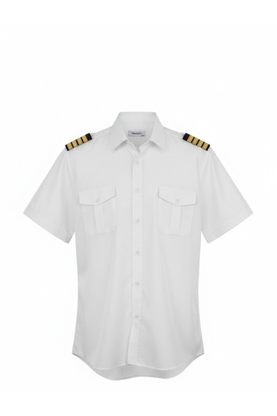Havacı Uçuş Dünyası Apoletli Logosuz Kısa Kol Pilot Gömlek