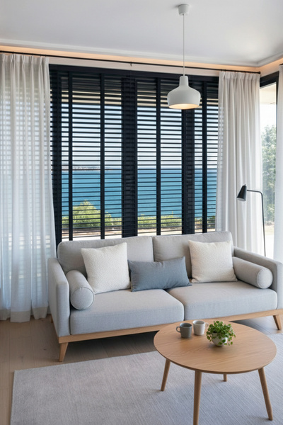 MARRGOS Siyah 50mm %100 Gerçek Pavlonia Jaluzi Perde – Redüktörlü Zincir Meka...