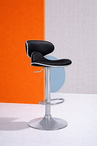 Bürocci Zen Bar Taburesi - Siyah Modern Deri Metal Ayaklı Yüksek Tezgah Sanda...