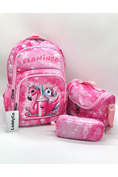 LaddyCo Primary School Bag Girl's 3-Piece Set Pink Primary School Bag Charact...