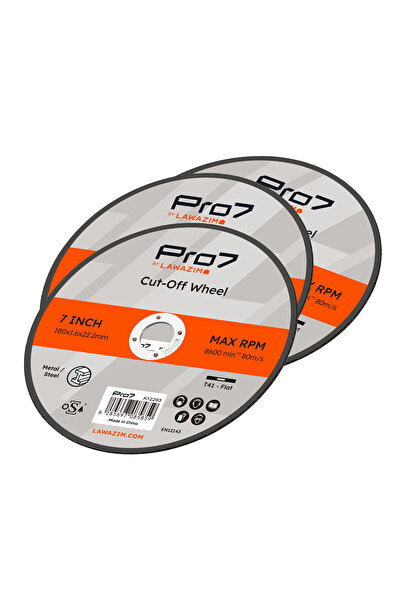 Lawazim Pro7 (7 Inch) Metal Cutting Disc 3 Piece - 180x1.6x22.2mm Cut Off Wheel