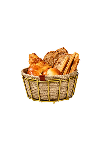 Edora Home سلة خبز زاوية بيضاوية ذهبية أنيقة، مكرامية محبوكة من الخوص، مهر - ...