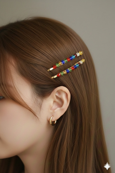 PETEK AKSESUAR 2 ЦВЕТНИ КРИСТАЛНИ КЛИПСИ ЗА КОСА