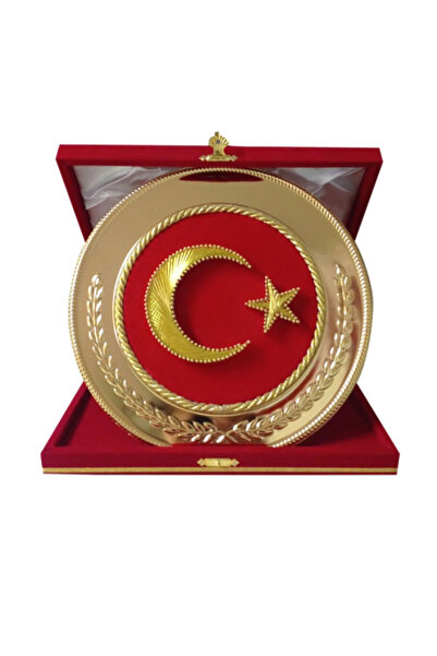 bidünyamadalya Ay Yıldız Türk Bayrağı İşlemeli Filografi Tabak Plaka Takım