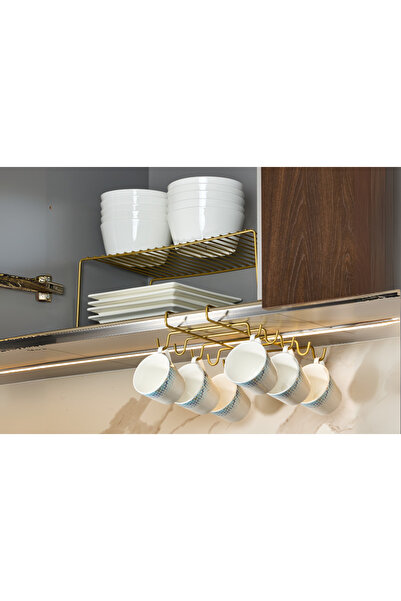 Edora Home Gold 2'Li Mutfak Seti, Dolap Düzenleyici Ve 10'Lu Bardaklık, Hediy...