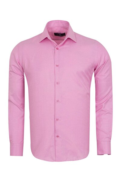 MAKROM Erkek Pembe Slim Ve Regular Fit Pamuklu Uzun Kollu Gömlek