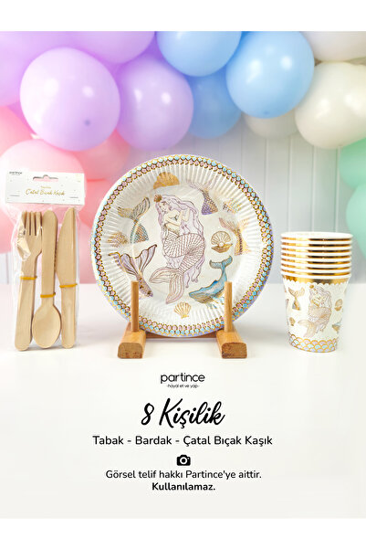partince Deniz Kızı Tema Kullan At Karton Tabak Bardak Çatal Kaşık Bıçak 3 Pa...