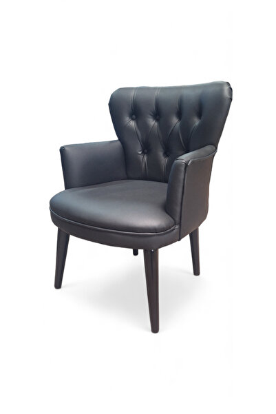 Aryans Home Mobilya Dekorasyon Siyah Deri Ahşap Ayaklı Kollu Ofis Koltuğu Bür...