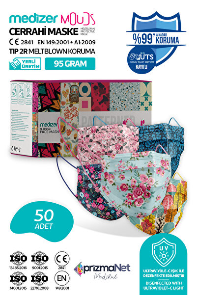 Medizer Mouds Serisi 1 Meltblown Kumaş 3 Katlı Ultrasonik Cerrahi Ağız Maskes...