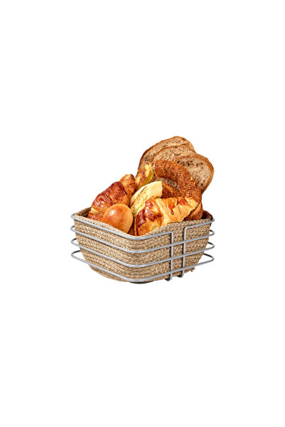 Edora Home Silver Stainless Oval Square Bread Basket Macrame - Multi-Purpose ...