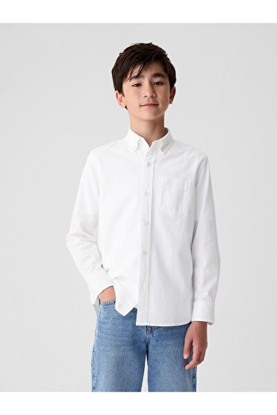 GAP Erkek Çocuk Beyaz Organik Pamuk Oxford Uniform Gömlek