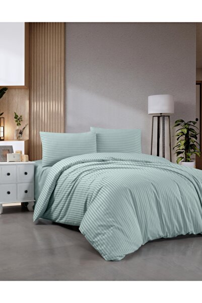 evdehome Комплект спално бельо от памучен сатен с райета | Чаршаф + калъфка з...