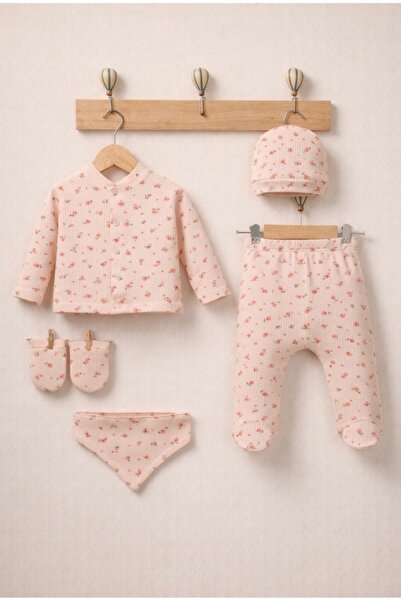 ENİA BABY Kız Bebek Pamuklu Yenidoğan 5 Parça Hastane Çıkış Seti 0-3 Ay