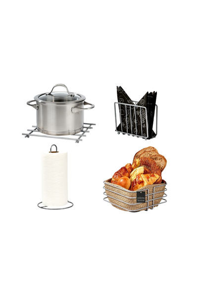 Edora Home Ασημένιο σετ σερβιρίσματος 4 τεμαχίων, θήκη χαρτοπετσετών, θήκη χα...