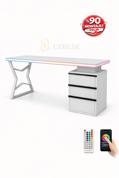 CEBESE Bilgisayar Masası + RGB LED 170×77×65 cm – Kumandalı ve Telefon Kontrollü