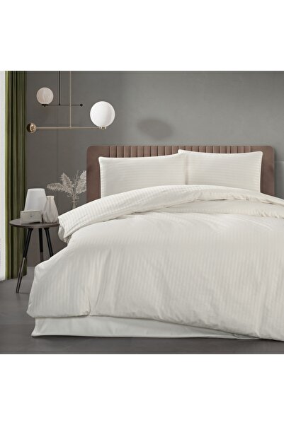 evdehome Комплект спално бельо от памучен сатен с райета | Чаршаф + калъфка з...