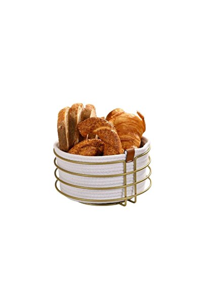 Edora Home Gold Round Bread Basket Stylish, Bread Holder Wicker Woven Macrame...