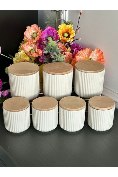 Edora Home إيدورا كريم 7 قطع - وعاء توابل من الخيزران