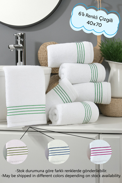 Arte Cotone Set de prosoape albe brodate cu dungi |   Dungi colorate 40x70