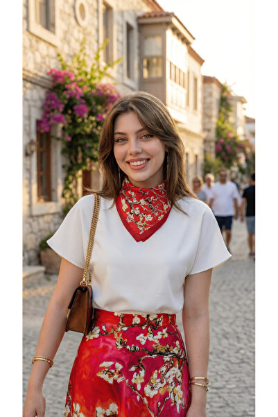 Ege Fular Şal VAN GOGH BADEM ÇİÇEKLERİ 55X55 İPEKSİ FULAR