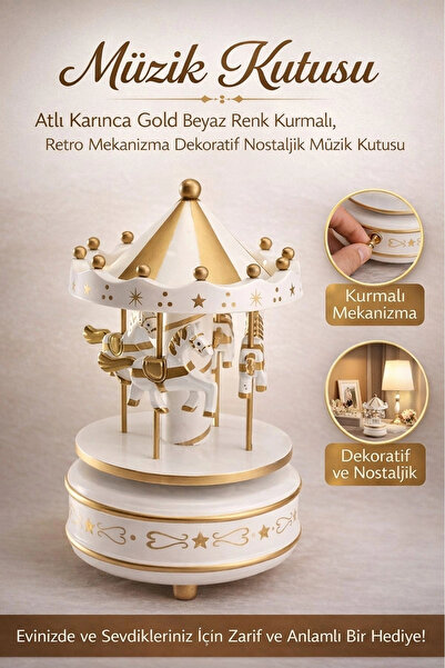 Svein #MüzikKutusu Atlı Karınca Gold Beyaz Nostaljik Hediye Dekoratif Kurmalı...