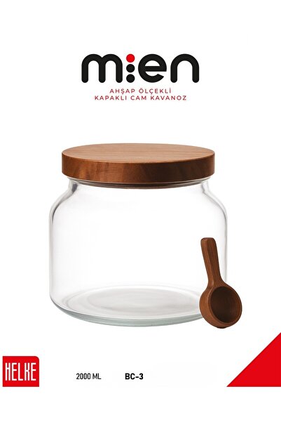 MİEN Vakumlu Kapak Akasya Ölçek Kaşıklı Kavanoz 2000ml
