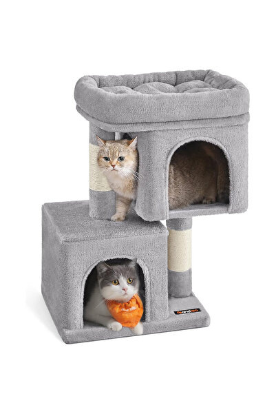 feandrea Set de joacă pentru pisici cu platformă și 2 căsuțe, stâlpi din sisa...