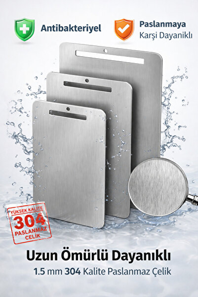 Kasel Home Paslanmaz Çelik 304 Kalite Kesme Tahtası - 3'lü Set - 15x25cm - 20...