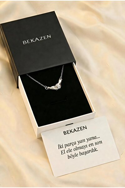 BEKAZEN 2'li El Ele Tutuşan Mıknatıslı Gümüş Çift Kolyesi, Sevgili Kolyesi