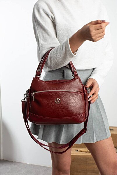 H&D COLLECTİON Μπορντό Μαλακό Δερμάτινο Πολυχρηστικό Τσαντάκι Ώμου και Χιαστί...