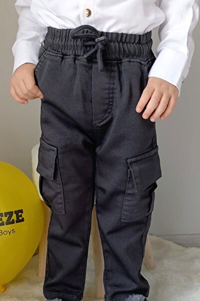 Breeze Erkek Çocuk Pantolon Kargo Cepli Beli Lastikli 1.5-5 Yaş, Füme