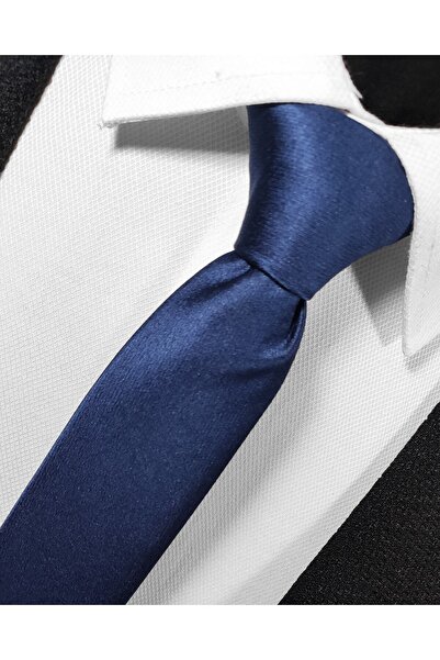 BLC Basic Line Co. Extra Thin Navy Blue Color Plain Slim Fit 4 Cm Wide Tie Ha...