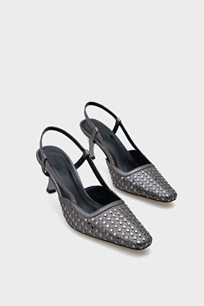 Capone Outfitters Open Back Blunt Toe Stoned Medium Platinum Heeled Women's S...