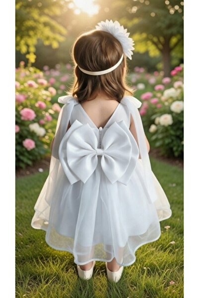 BİLGEN Style فستان زفاف للفتيات بتفاصيل على الكتف وفيونكة منفوشة من الأورجانز...