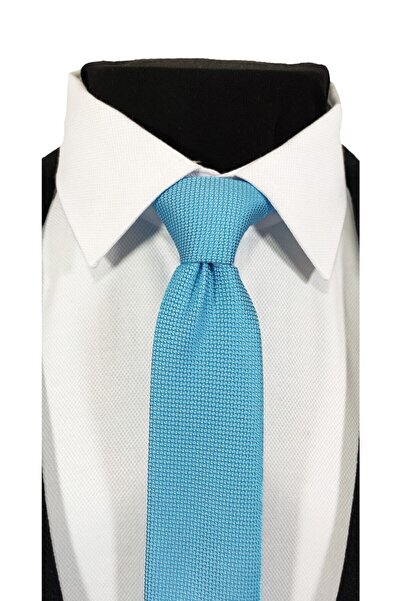 BLC Basic Line Co. Turquoise Blue Dobby Tie and Handkerchief Set 6 cm