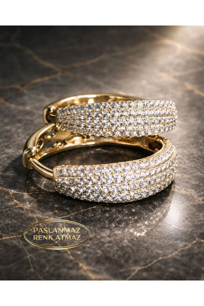 XUPING JEWELRY Xuping 14 Ayar Altın Renginde Zirkon Taş İşlemeli Kadın Küpe