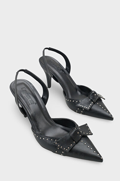 Capone Outfitters Gisela Mid-Heeled Metal Studded Bow Open-Back Women's Shoes