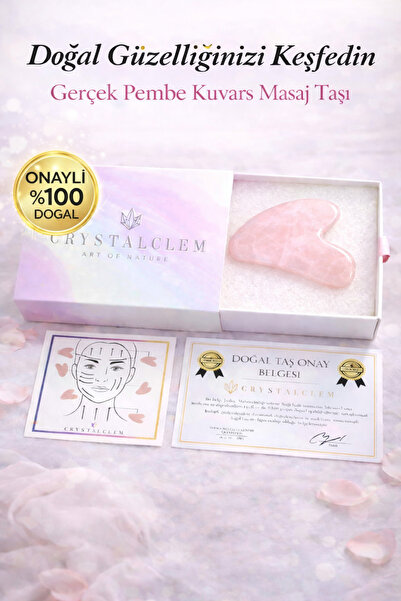 Crystalclem Gua Sha Pembe Kuvars Doğaltaş Yüz Masaj Aleti %100 Doğal Taş Onay...