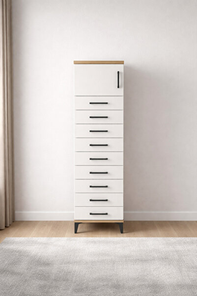 Dienni Hyperion Dolap Tek Raflı 8 Çekmeceli Tek Kapaklı 44x44x182 Çam-Aytaşı